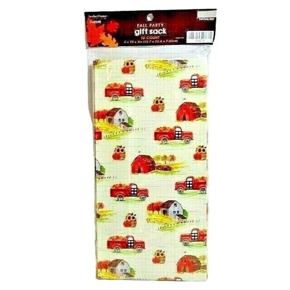 Farmhouse Truck Party Bags Set of 12 Autumn Harvest Barn Pumpkin Sunflowers NIP - Picture 1 of 2
